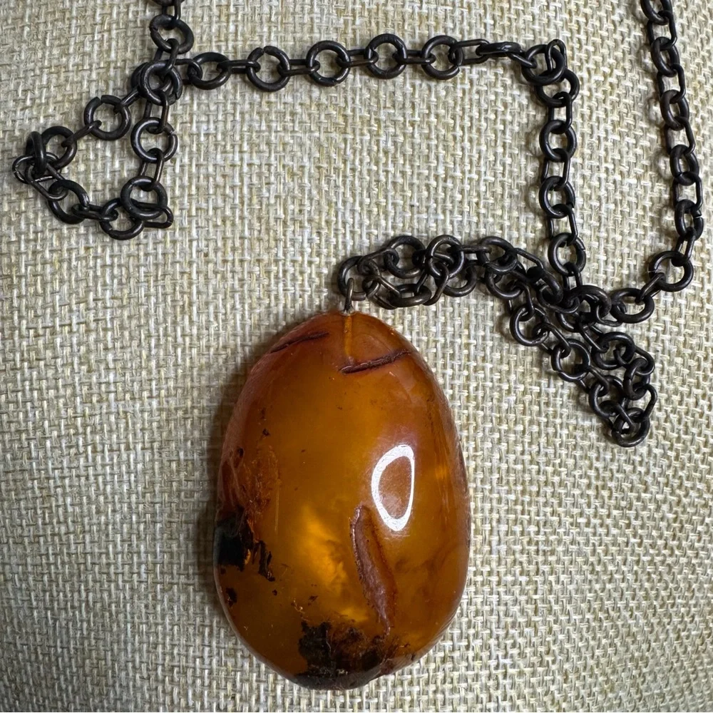 Baltic Amber Free Form Pendant Necklace Butterscotch Honey Antiqued Chain 26” - Picture 16 of 16